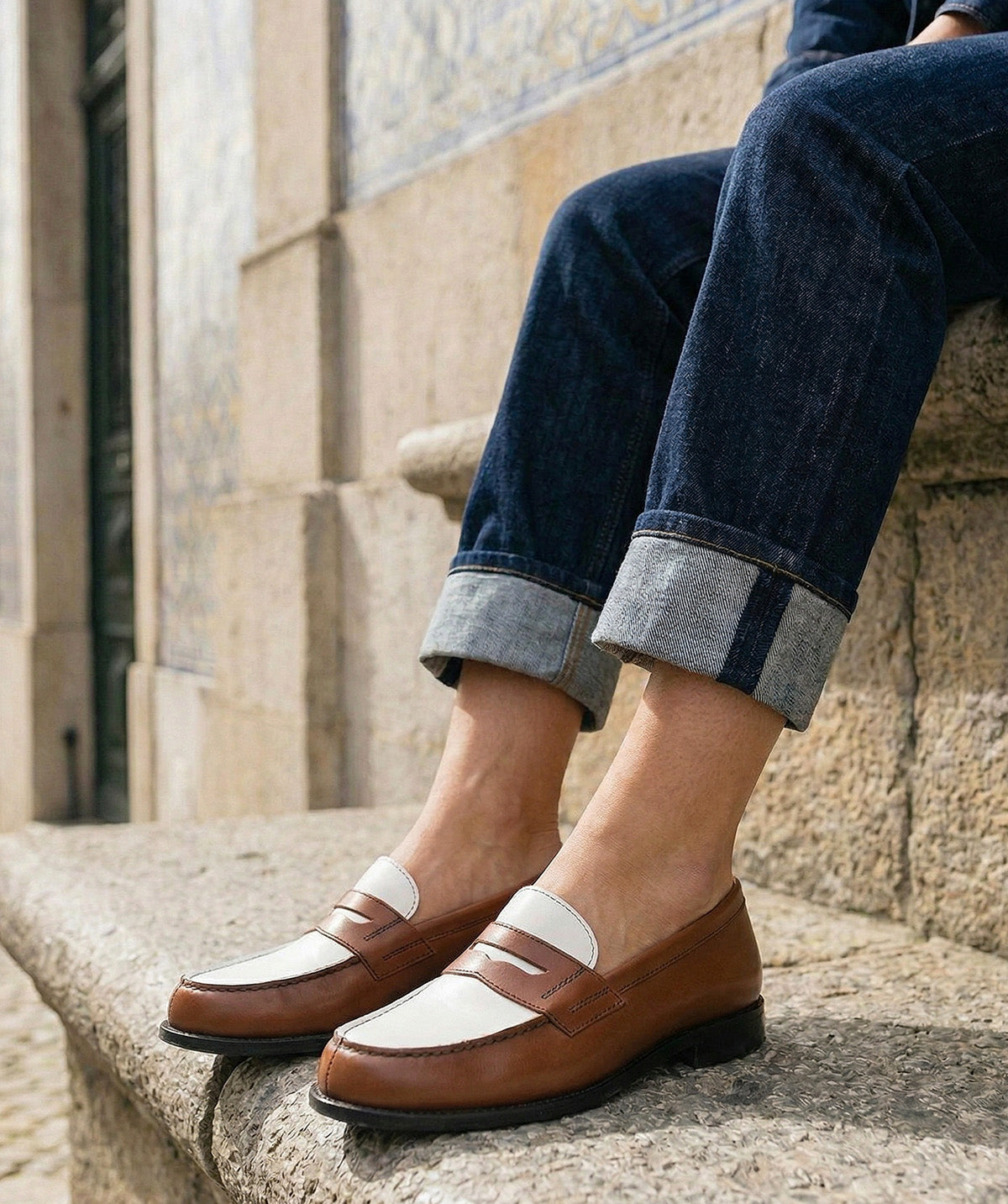 Mocassins Bicolore LILOU Armagnac et Blanc