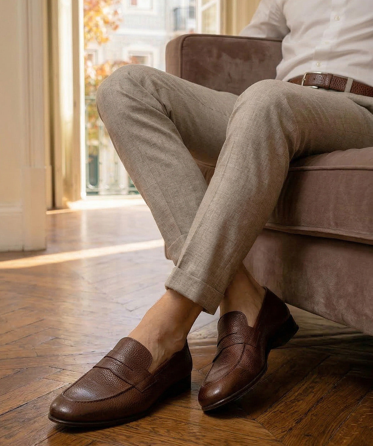 MARKOS Grained Brown Patinated Loafer