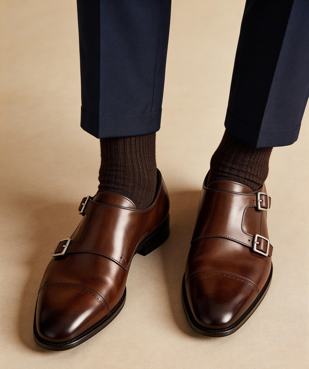 FELICIANO Double Monks Shoes Burnished Brown
