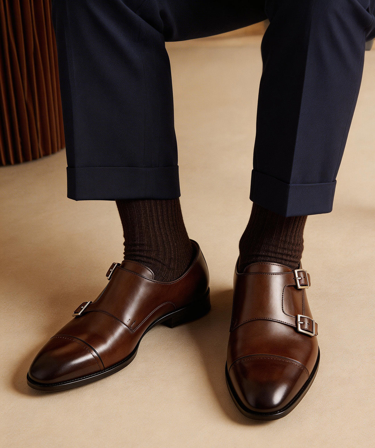 FELICIANO Double Monks Shoes Burnished Brown